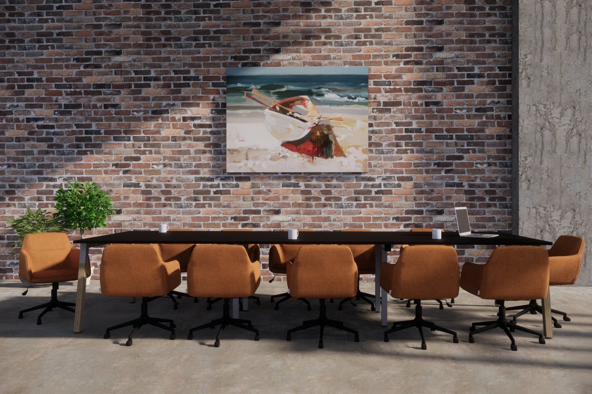Modern Boardroom Table with Quadro A Legs & Wood Cross Beam - 3600L x 1200W - Perfect for Executive Offices & Conference Rooms