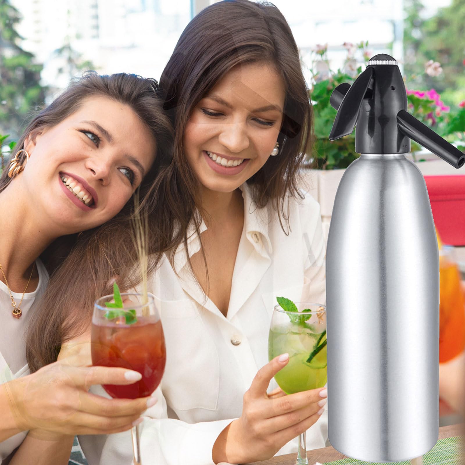1L Portable Soda Siphon Sparkling Water Maker Machine - Home & Outdoor Carbonated Water Dispenser for Fresh Soda, Cocktails & Drinks | Uses 8g CO2 Cartridges (Not Included) | Perfect for Parties, Camping & Kitchen Use