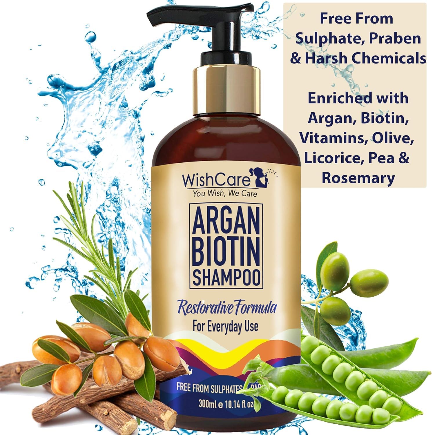 Argan Oil Biotin Shampoo for Hair Growth & Repair - Sulfate Free, Paraben Free & No Mineral Oils - 300ml - Restorative Formula for Damaged Hair - Perfect for Daily Use at Home, Salon or Travel