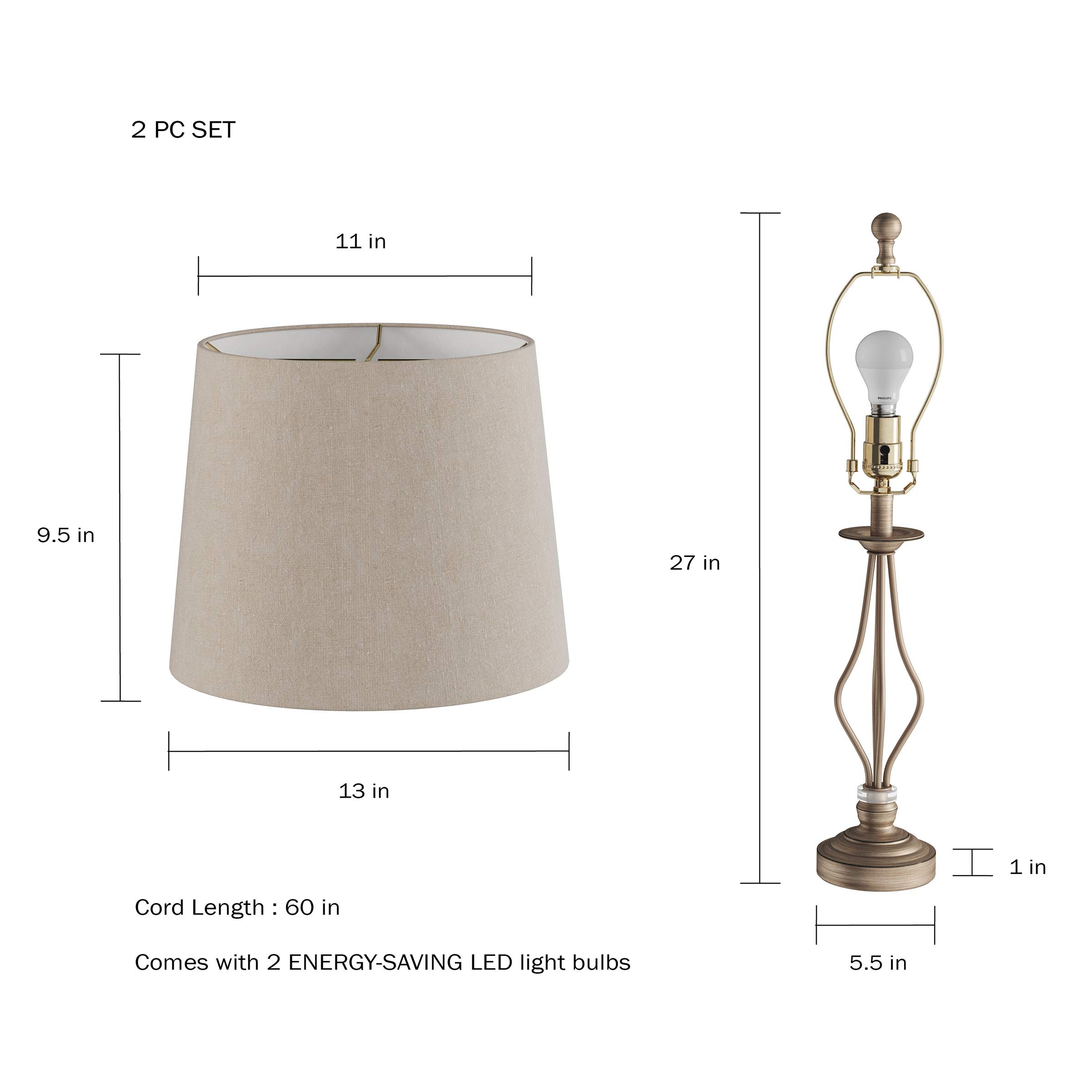Premium Set of 2 Modern LED Table Lamps - Curved Openwork Steel Design with Distressed Gold Finish for Bedroom, Living Room & Office Decor | Energy-Efficient Lighting for Home Workspace & Nightstand