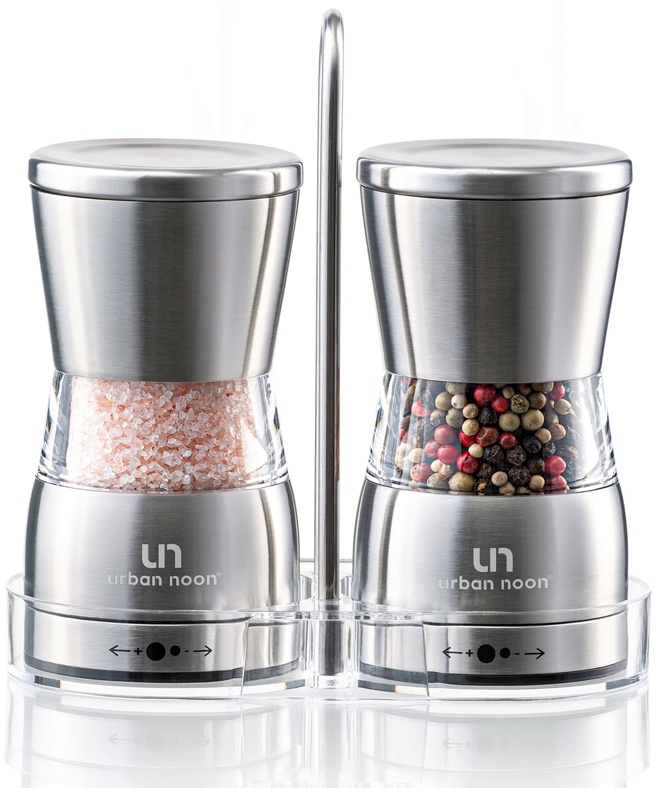 Premium Stainless Steel Salt and Pepper Grinder Set with Ceramic Grinders - Adjustable Coarseness Manual Mills in Gift Box (2-Piece Set with Holder) - Perfect for Kitchen, Dining Table & Gourmet Cooking Gifts
