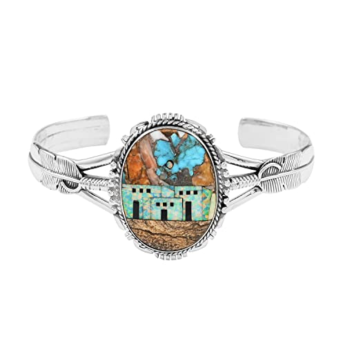 SHOP LC Santa Fe Style 925 Sterling Silver Cuff Bangle Bracelet with Gemstones - Southwest Jewelry for Women | Perfect for Wedding, Engagement, Promise, Anniversary & Mother's Day Gifts | Boho Chic & Casual Wear Accessory