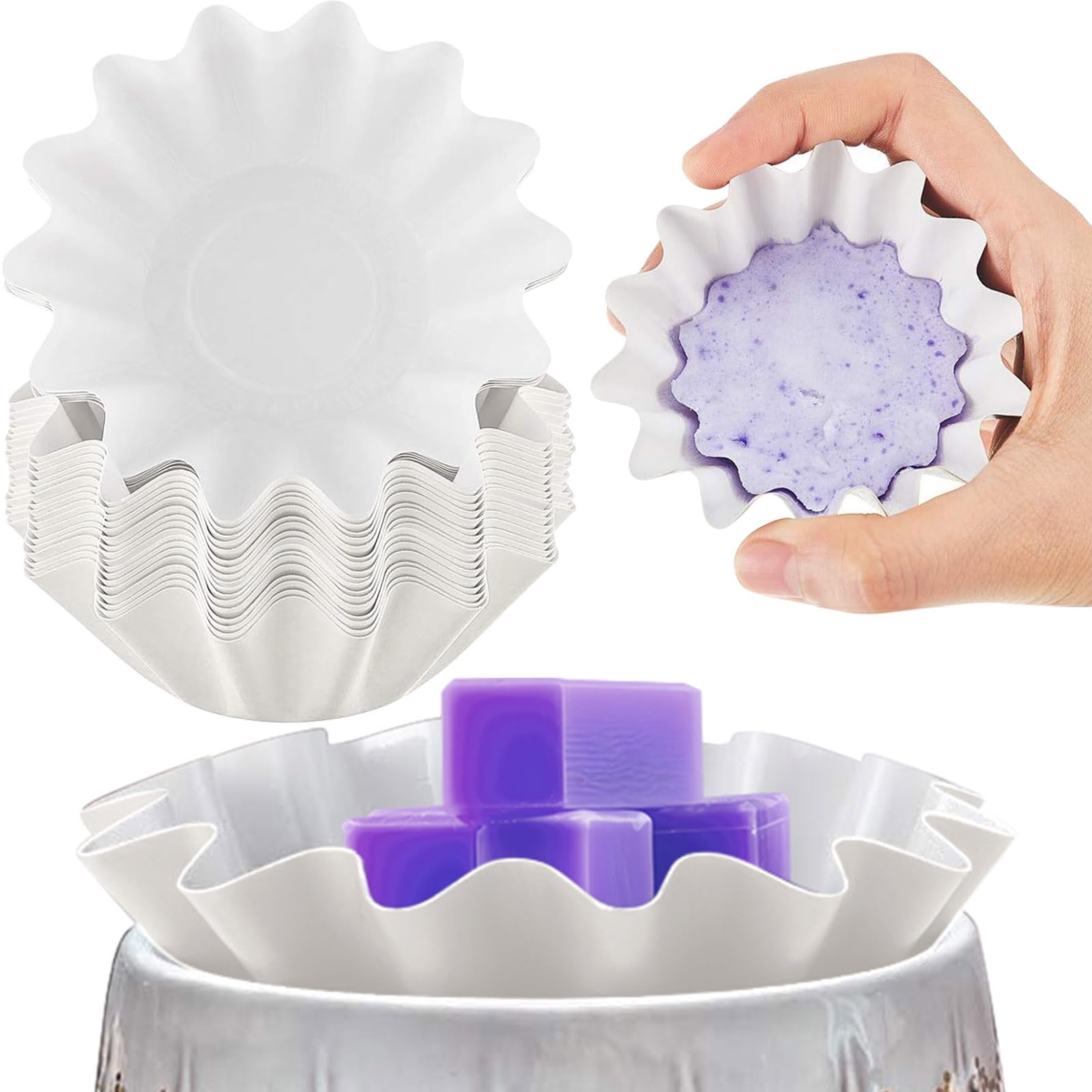 Boao Reusable Wax Warmer Liners - 25 Pack Leakproof Wax Melt Cups for Electric Scented Candle Warmers & Burners - White Wax Paper Holders for Home Aromatherapy, Spa Relaxation and Holiday Decor