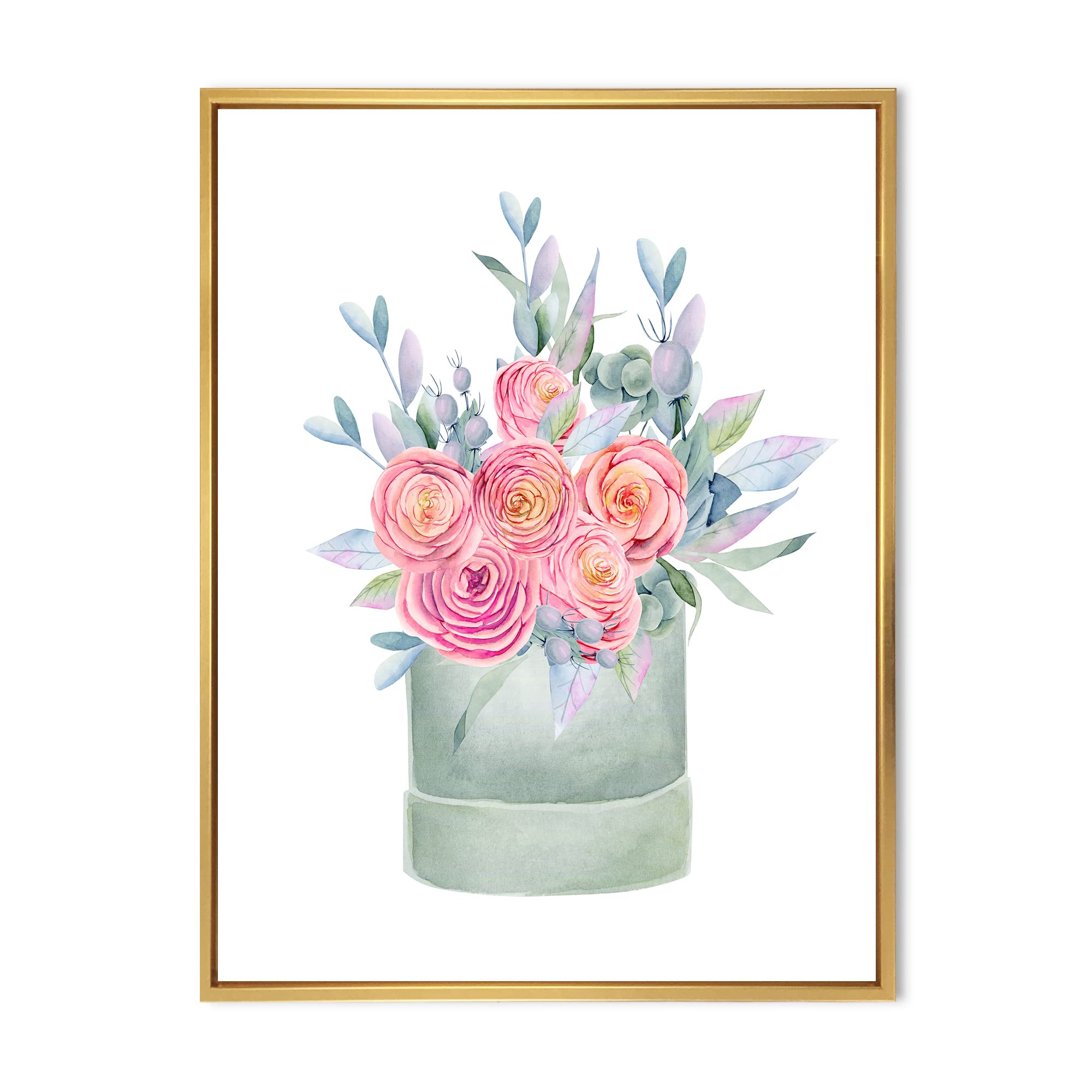 Farmhouse Framed Canvas Wall Art Print with Pink Roses - Elegant Gift Box for Home Decor, Wedding, Anniversary & Housewarming Present