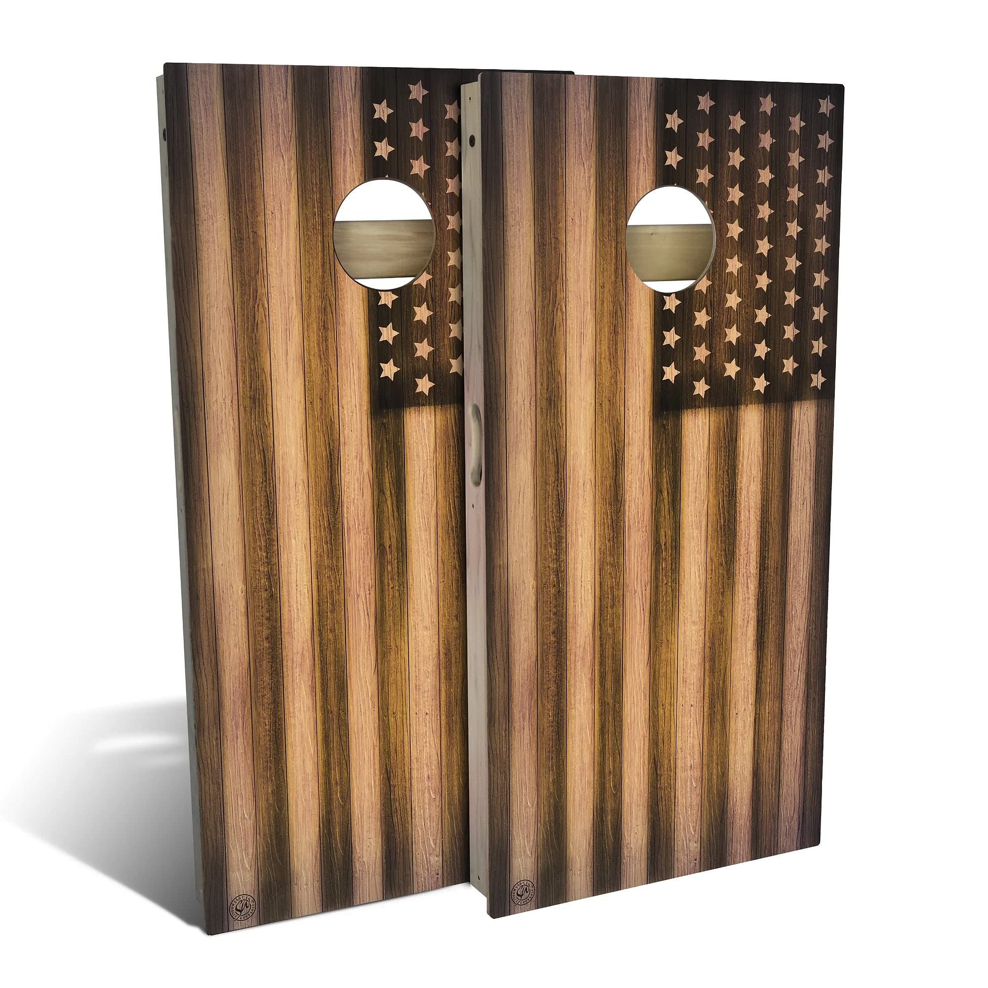 Skip's Garage Burnt Wood American Flag Cornhole Board Set - 2 Boards & 8 Bags - Custom Size & Accessories - Perfect for Backyard BBQs, Tailgating & Outdoor Parties