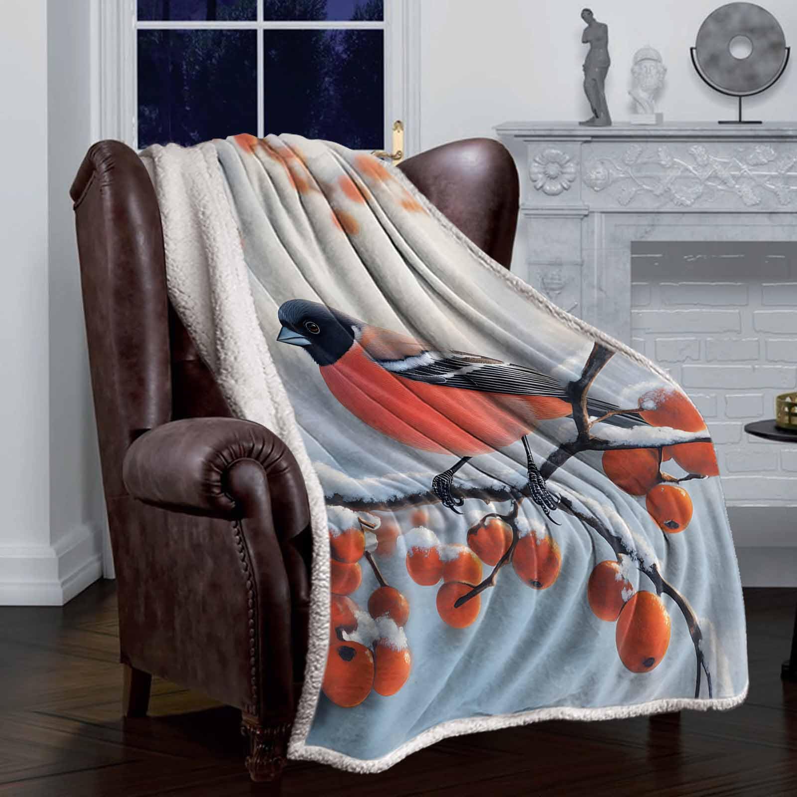 Sherpa Fleece Throw Blanket - Merry Christmas Robin Bird Design, Ultra Soft & Cozy Plush Flannel Blanket for Couch, Sofa & Bed (59x79 inches) - Perfect for Winter Warmth, Holiday Decor & All-Season Comfort
