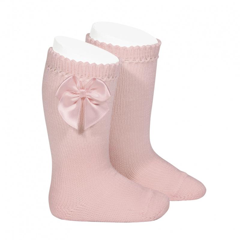 Dusky Pink Perlé Satin Bow Socks for Women - Elegant Lace Trim Ankle Socks - Perfect for Weddings, Valentine's Day Gifts & Special Occasions