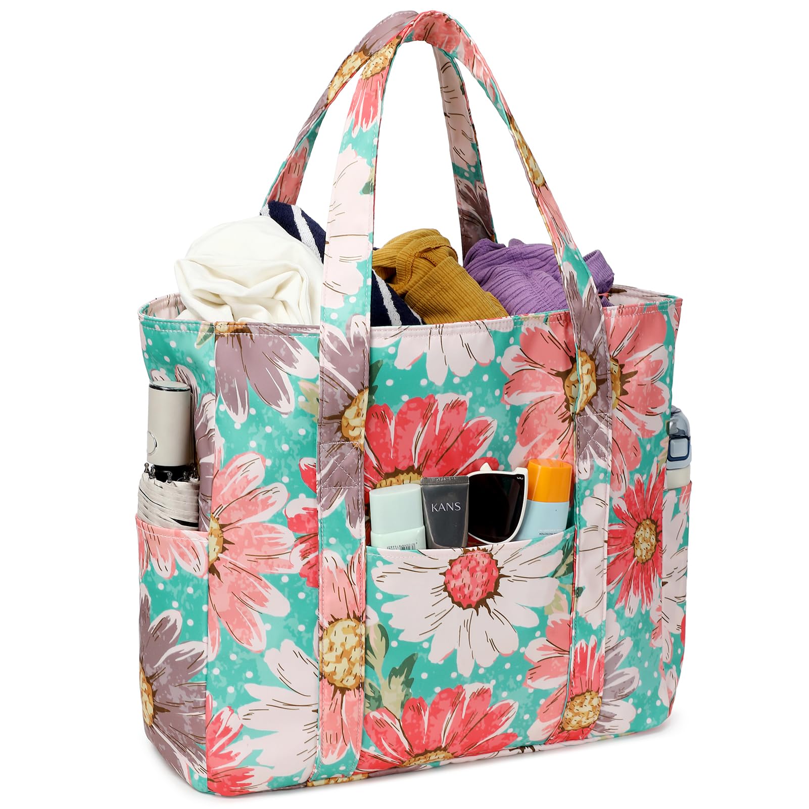 **Octsky Large Waterproof Beach Tote Bag for Women - Sandproof with Dual Zipper & Wet Pocket - 3 Exterior Pockets - Perfect for Pool, Travel & Summer Outings**