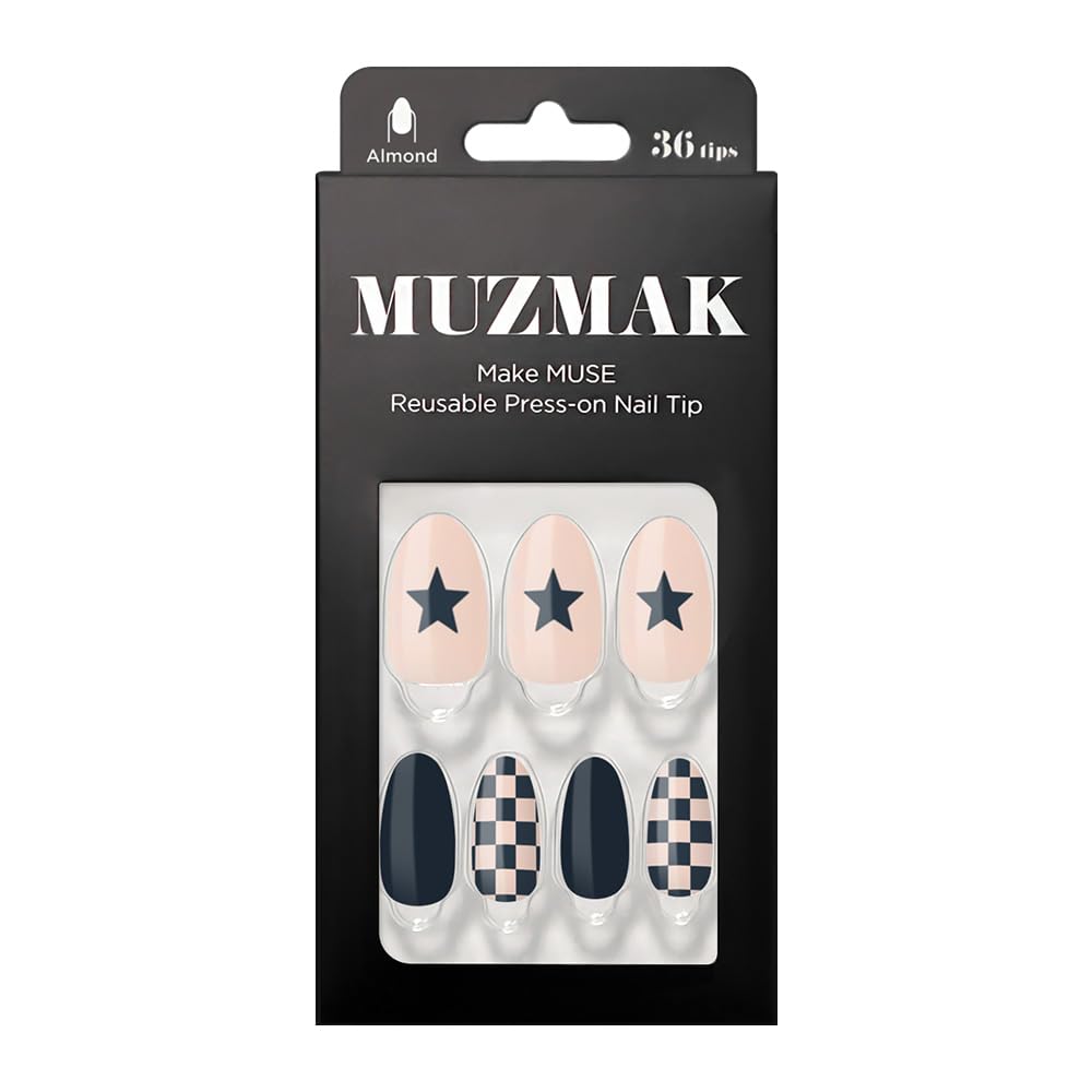 MUZMAK 36Pcs Reusable Press on Nails Long - Halloween Almond Shaped Fake Nails with Cute Gel Designs (Draw Night) | Perfect for Parties, Cosplay & Special Occasions