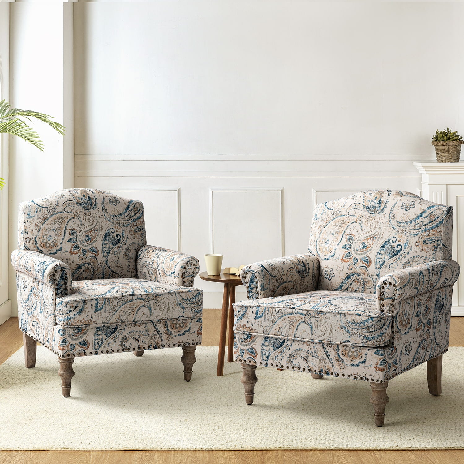 Raphael Farmhouse Armchair with Wooden Legs - Sturdy Frame Accent Chair for Living Room, Bedroom & Office (Multiple Styles Available)