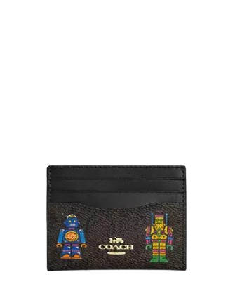 Coach Cosmic Slim ID Card Case - Signature Canvas with Robot Print - Perfect for Wallets, Travel & Everyday Use