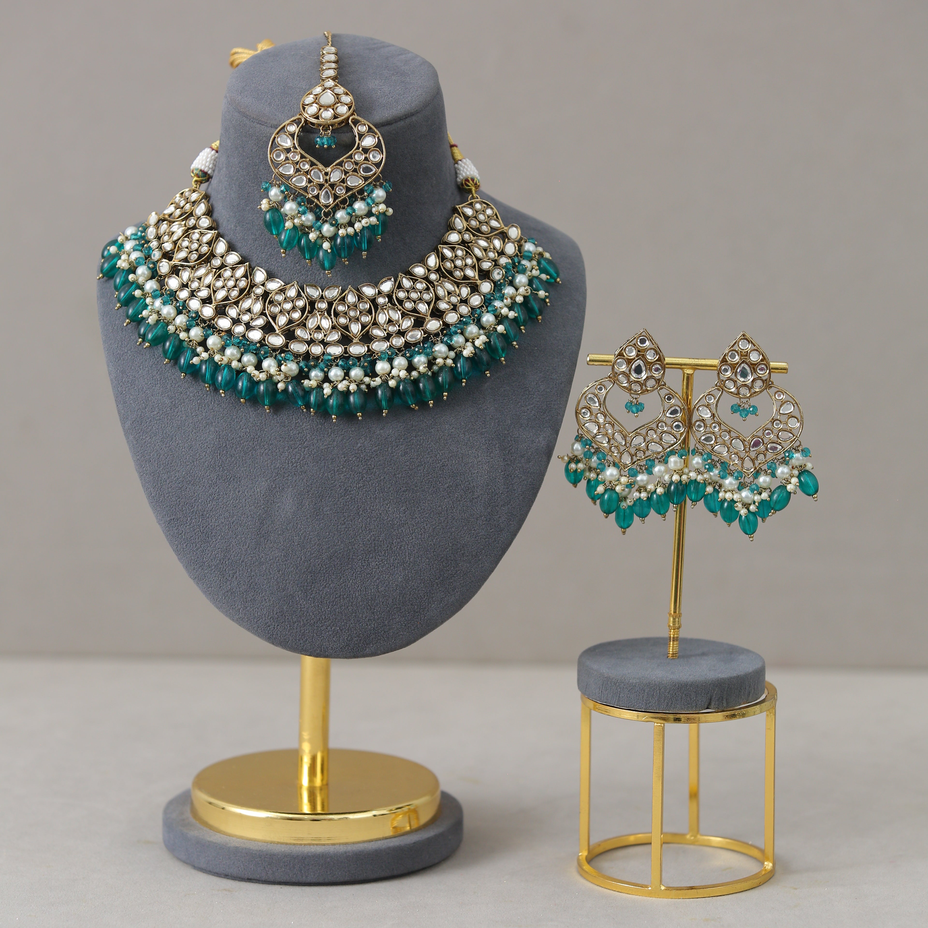 Kaira Polki Full Set Jewelry - Exquisite Indian Bridal Necklace Set for Weddings & Special Occasions