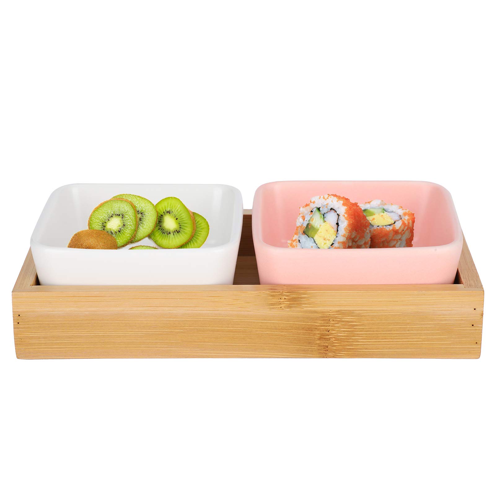 Wooden Fruit Tray with 2 Compartments - White & Powder Blue Snack Plate for Candy, Nuts, Desserts | Perfect for Parties, Picnics, and Home Entertaining