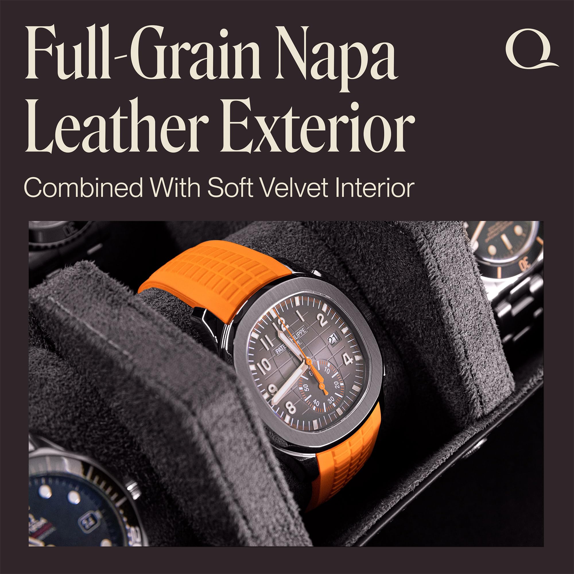 Premium Napa Leather Watch Case for Men - 6 Slot Luxury Watch Roll Organizer & Display Box - Travel & Home Storage for Men's Watches - Black Charcoal Watch Holder (Perfect for Business Travel, Watch Collectors & Gift Giving)