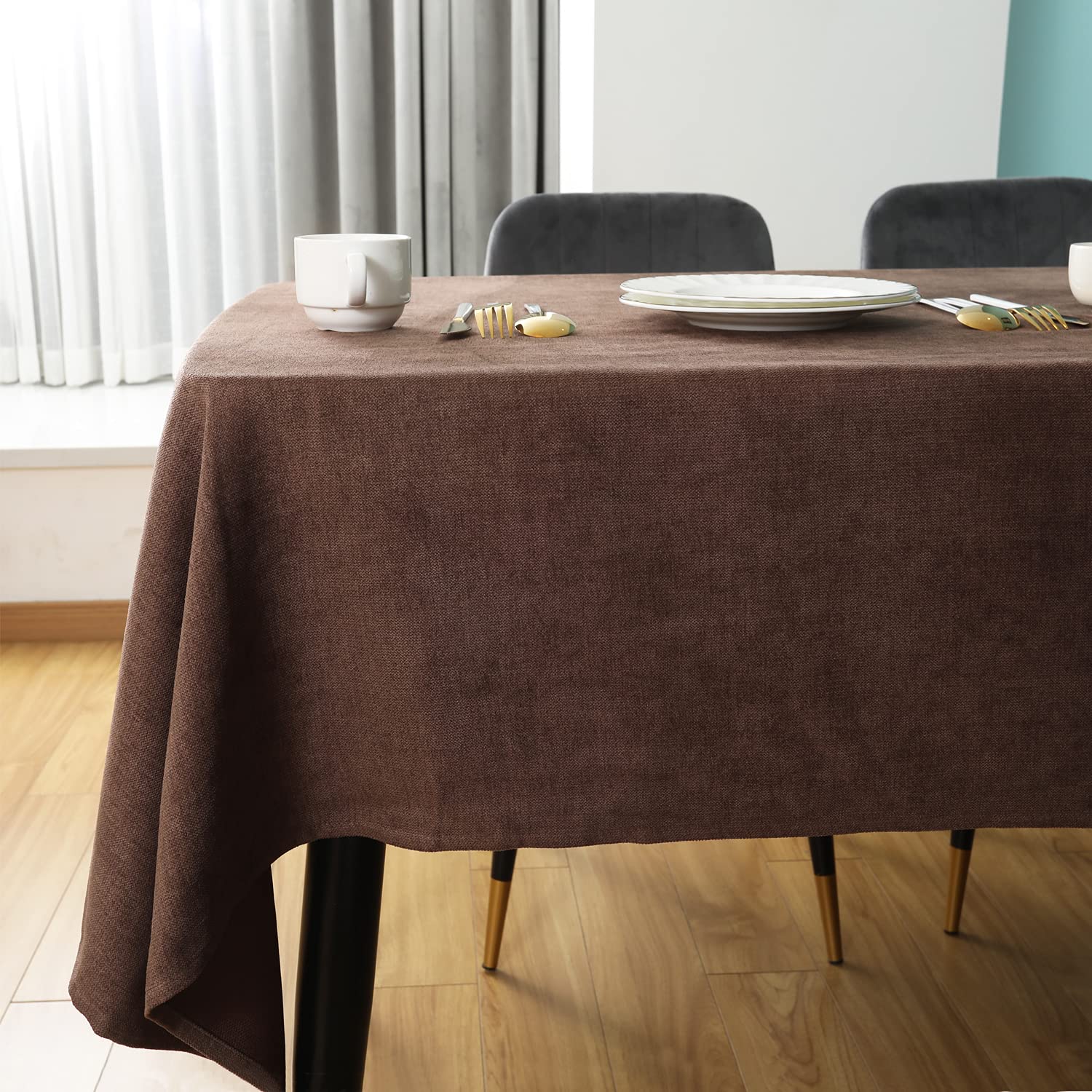 Waterproof Brown Rectangle Table Cover 55x94.5 Inch - Large Durable Tablecloth for Dining, Picnic, Party & Outdoor Events