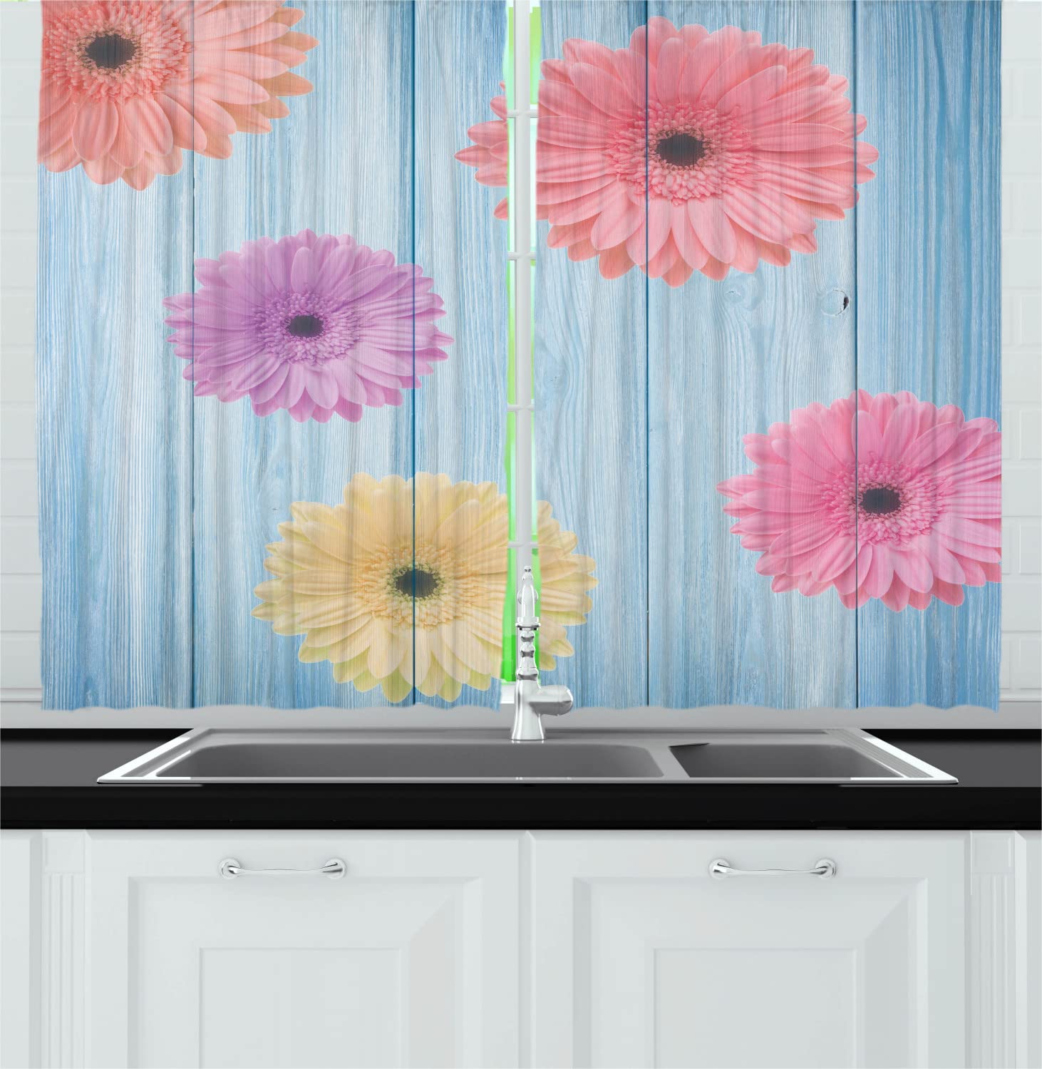 Ambesonne Rustic Floral Kitchen Curtains - 55
