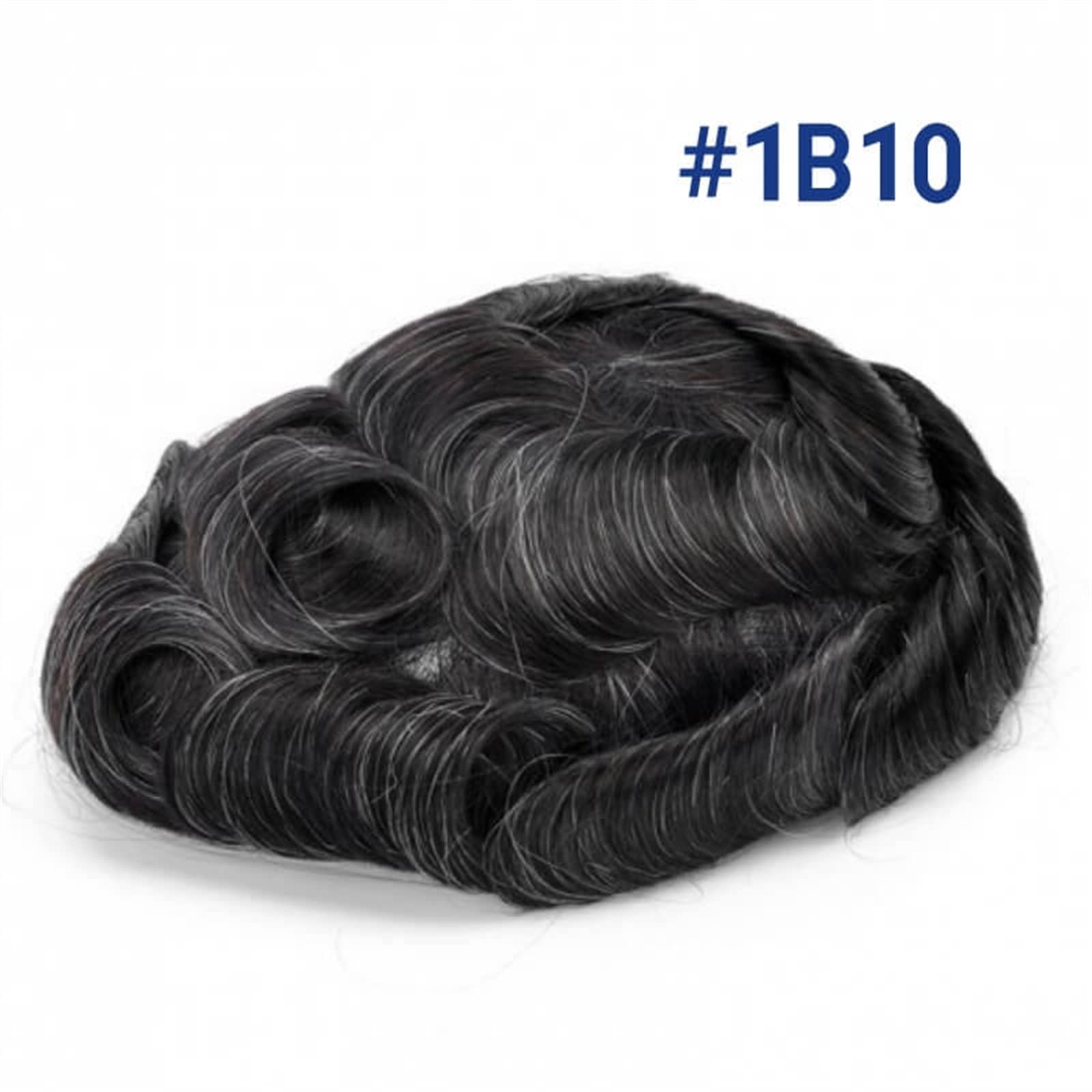 Premium Men's Toupee Human Hair System - 0.08mm PU Skin Base, 7.5 Inch Natural Hairline, Durable Wig for Thinning Hair (Color: 1B10#) - Perfect for Daily Wear, Special Occasions & Hair Loss Solutions