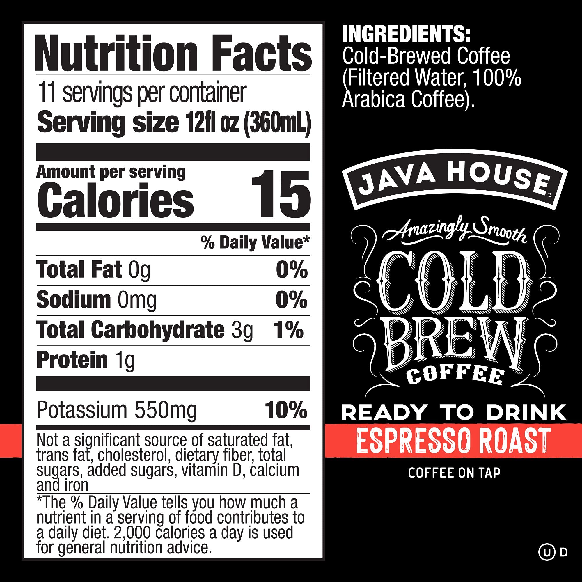 Java House Dark Roast Liquid Cold Brew Coffee On Tap - Rich Espresso Flavor, 128 Fl Oz (1 Gallon) - Perfect for Iced Coffee, Smoothies & Home Baristas