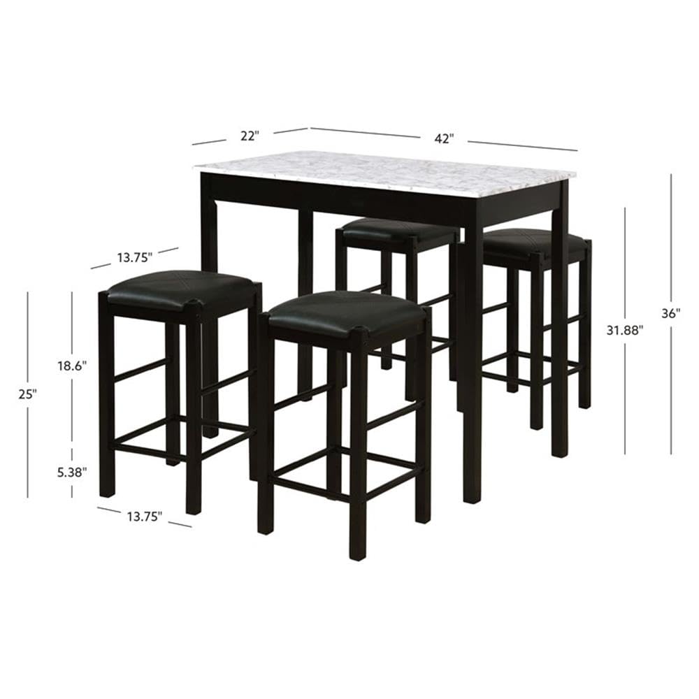 Linon Tifton 5-Piece Wood & Faux Marble Black Tavern Table Set - Perfect for Kitchen, Dining Room, and Small Space Entertaining