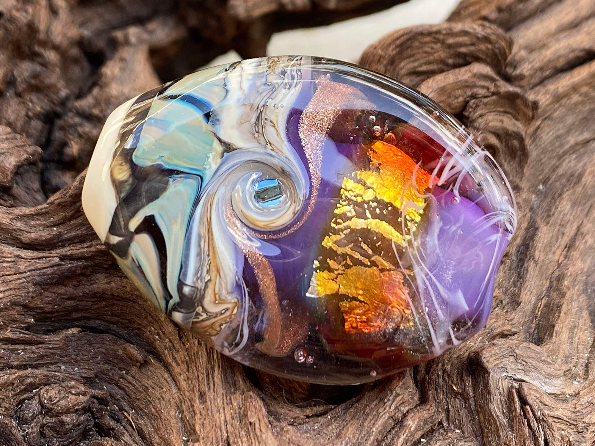 Handmade Purple Fire Organic Lampwork Glass Focal Bead - Unique Artisan Jewelry Making Supply for Necklaces, Bracelets & DIY Crafts - Perfect for Bohemian & Hippie Style Accessories