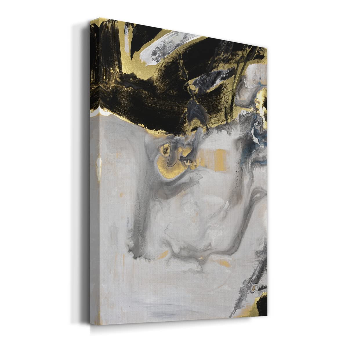 Abstract Wall Art Painting 'Mountains in the Mist' - Black & Gold Large Canvas Print 24x36 Inches - Modern Home Decor for Living Room, Office, Bathroom | Perfect for Contemporary Interior Design & Gift Giving