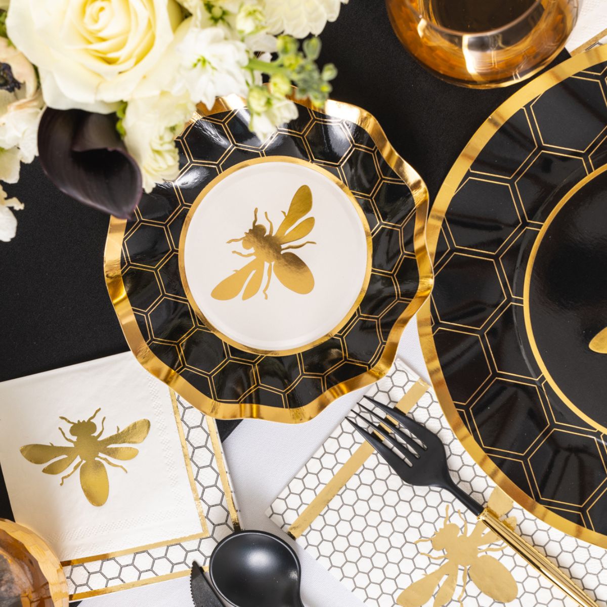 Premium Honeybee Table Setting Complete Kit - 20-Piece Dinnerware Set for Bees Themed Parties, Weddings & Home Decor (Plates, Cups, Utensils)