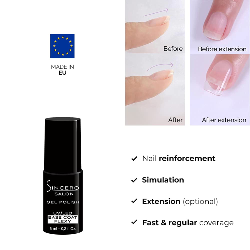 Sincero Salon Gel Nail Polish Set - Base Coat, Top Coat & Nail Strengthener for Damaged Nails - UV LED Cured Nail Varnish Kit for Professional Nail Art & Manicures - Perfect for Home Salon, Spa Days & Special Occasions