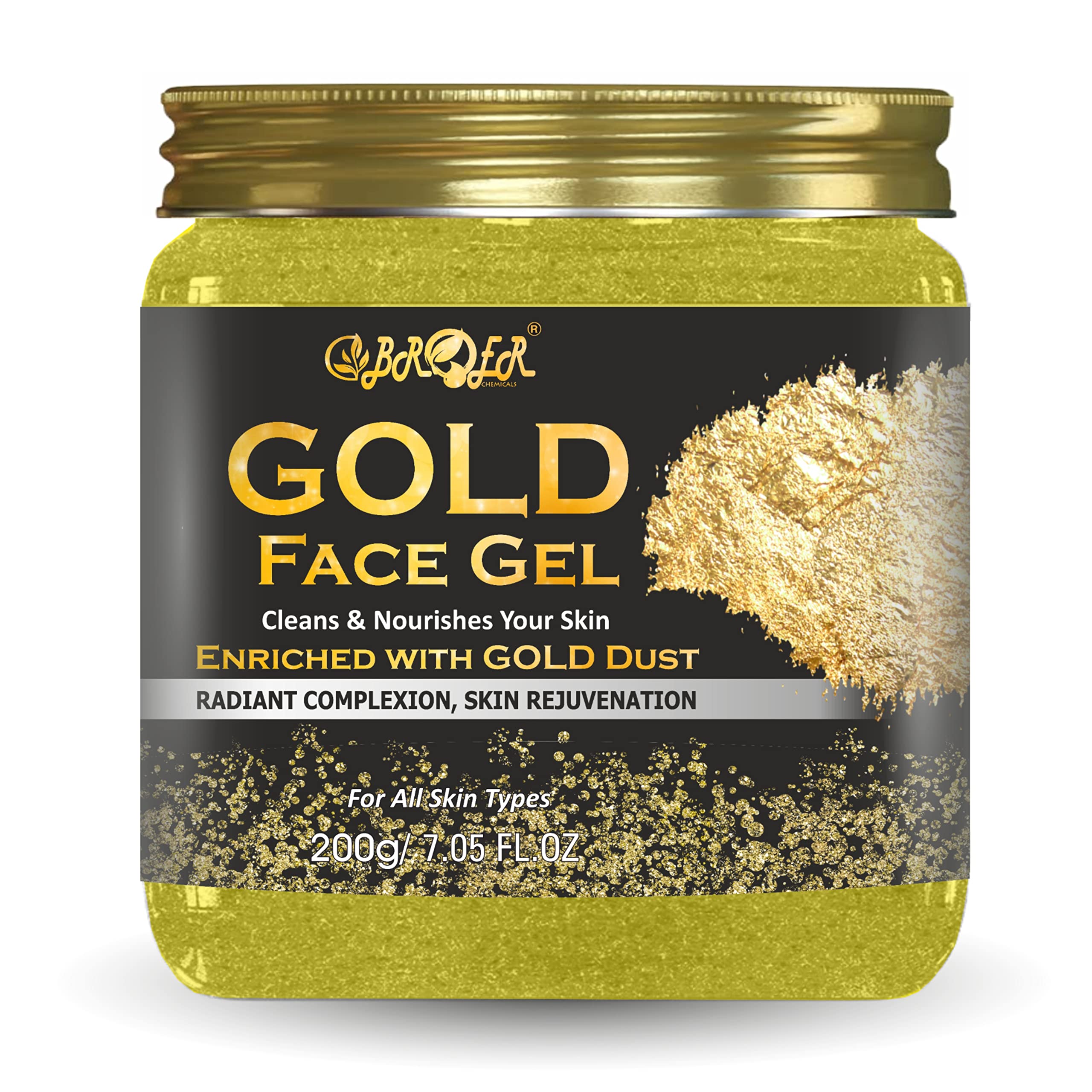 BROER GOLD Face Massage Gel 200g - Instant Glow & Skin Rejuvenation with Aloe Vera & Gold Dust Honey Extract - Paraben Free, Sulfate Free - Perfect for Spa, Facial & At-Home Skincare Routine