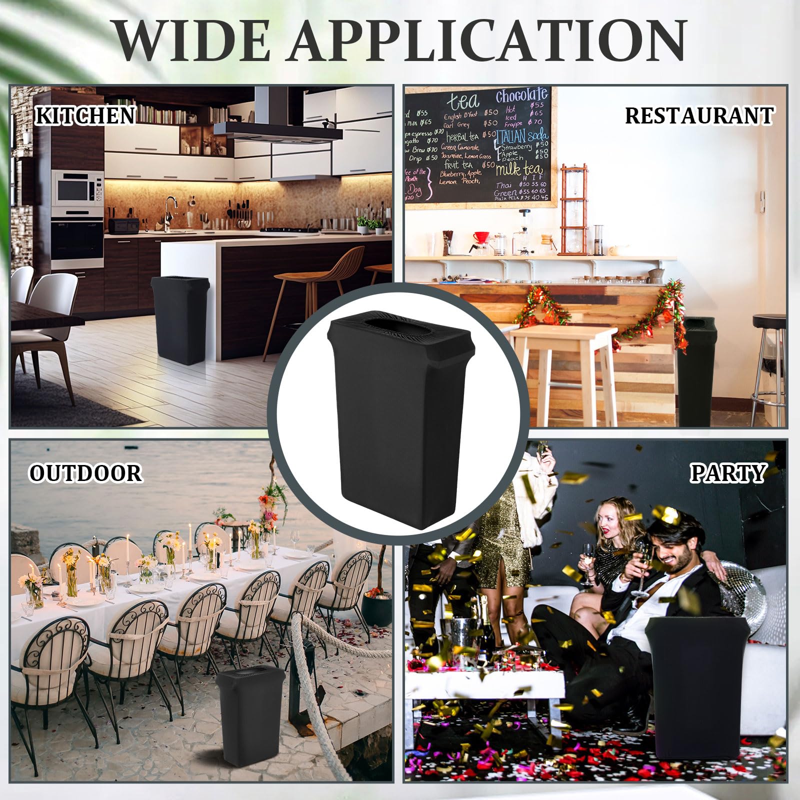 Windyun 20-Pack 23 Gallon Stretchable Spandex Trash Can Covers - Black Elastic Garbage Bin Liners for Weddings, Parties, Fundraisers & Home Decor | Fits Standard Kitchen & Outdoor Trash Cans (Cans Not Included)