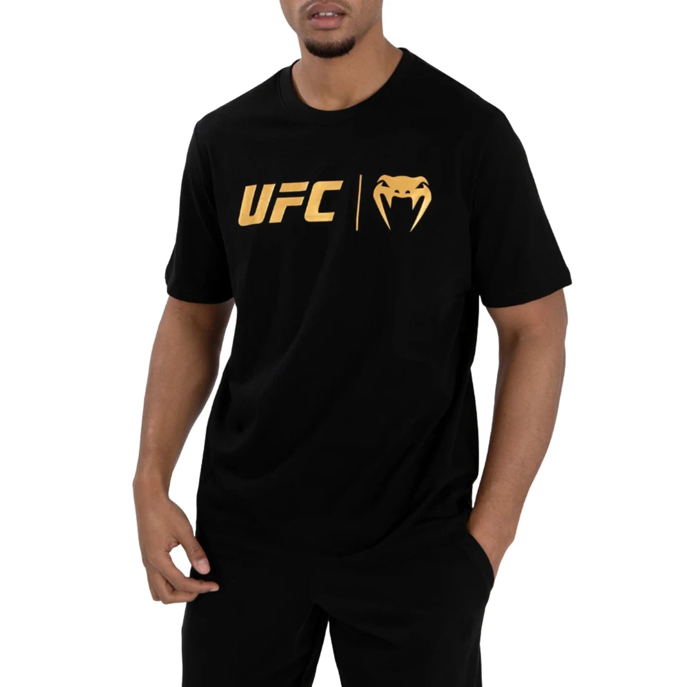 VENUM UFC Classic Black/Gold MMA Training Shirt - Premium Performance Apparel for Fighters & Fitness Enthusiasts - Perfect for MMA Training, Gym Workouts & Casual Wear