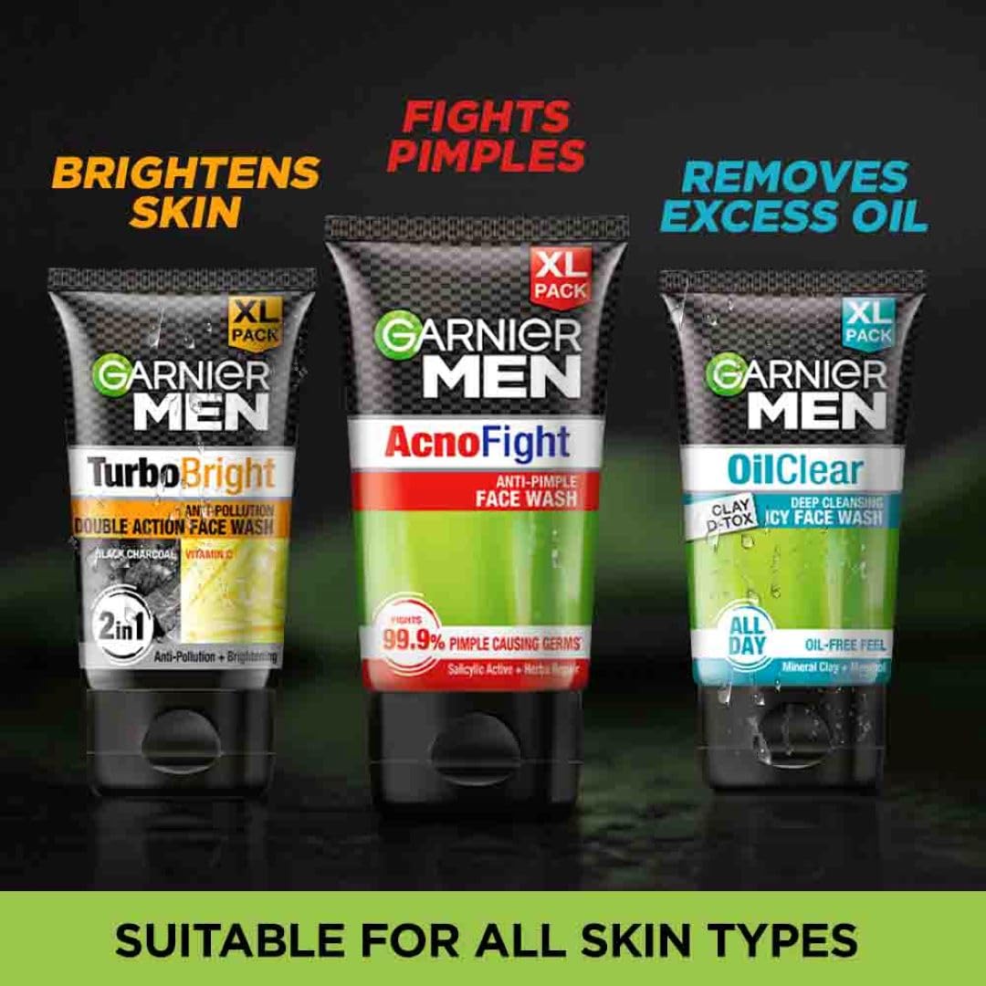 Garnier Men Acno Fight Anti Pimple Face Wash with Salicylic Acid & Herba Repair - 150g Oil-Free Cleanser for Acne-Prone Skin | Daily Use for Clear, Healthy Skin at Home or Gym