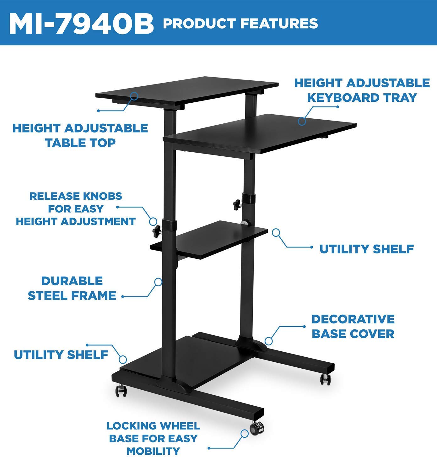 Mount-It! Dual Monitor Standing Desk with Height Adjustable Workstation - Heavy Duty Full Motion Monitor Arms for 2 Screens (17-27 Inch) | Perfect for Home Office, Gaming Setup & Ergonomic Workspace