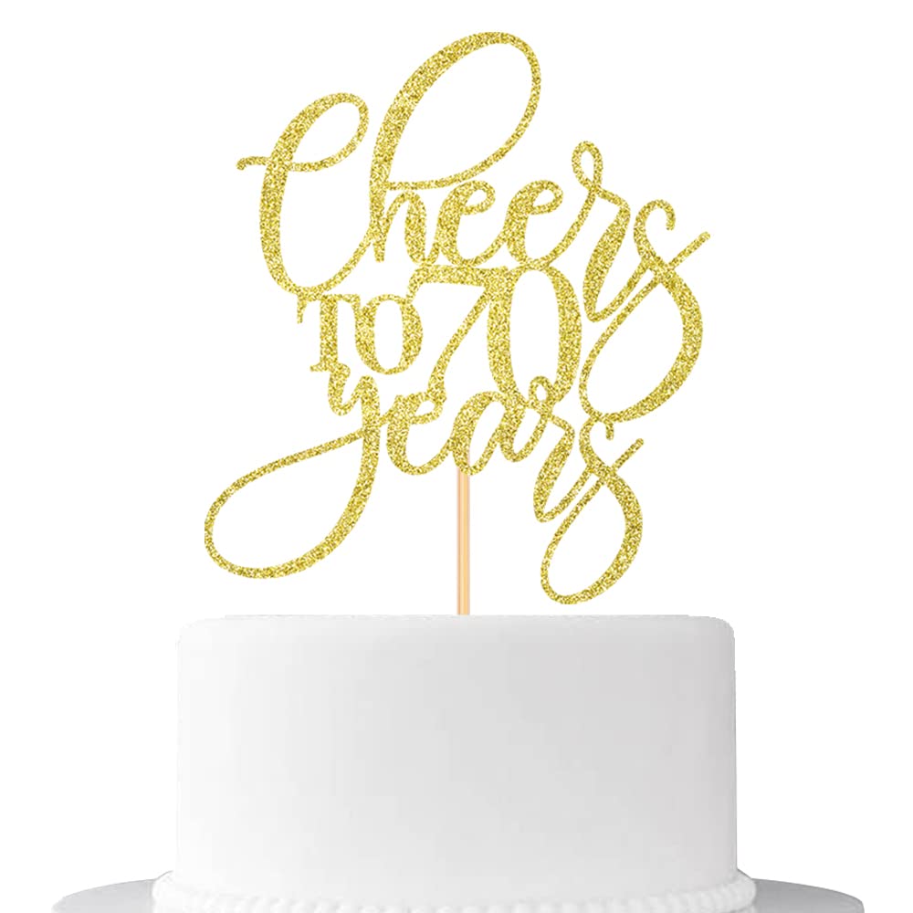 Gold Glitter Happy 70th Birthday Cake Topper - Cheers to 70 Years Anniversary Party Decorations - Perfect for Milestone Celebrations, Retirement Parties & Golden Anniversary Cakes