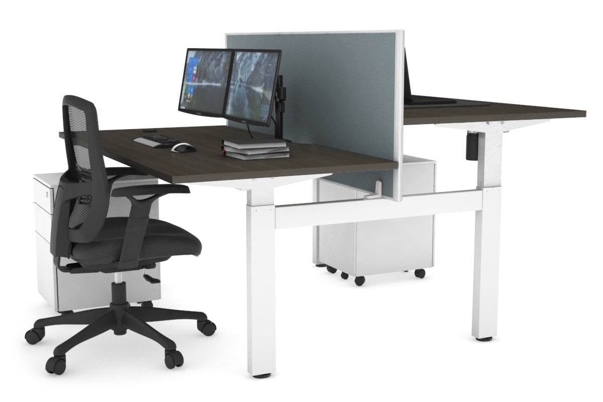 Adjustable Height 2-Person H Bench Workstation - White Frame (1400L x 800W) with Cable Management | Ergonomic Office Desk for Home & Workspace