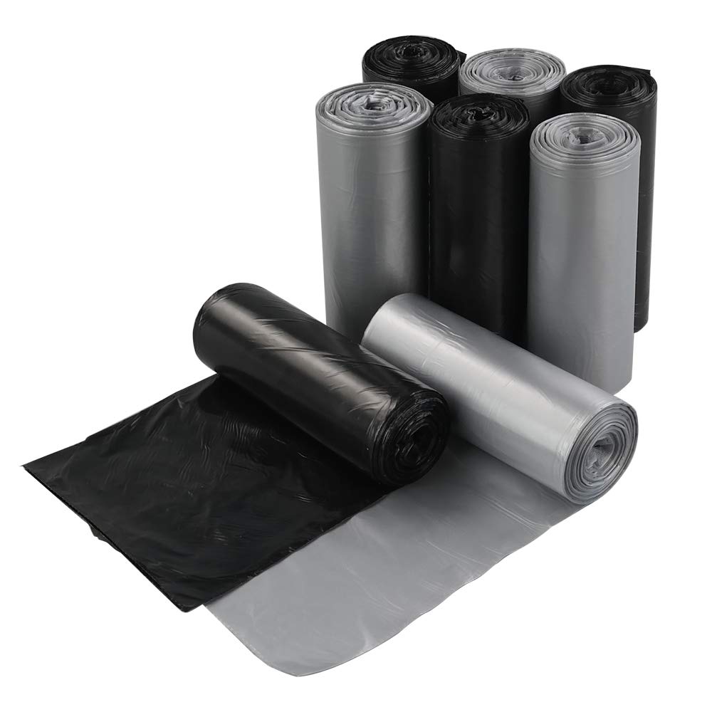 Yuright 10 Gallon Kitchen Trash Bags - 200 Count Heavy Duty Wastebasket Garbage Bags in Black & Grey for Home, Office, and Commercial Use - Perfect for Kitchen, Bathroom, and Outdoor Waste Disposal