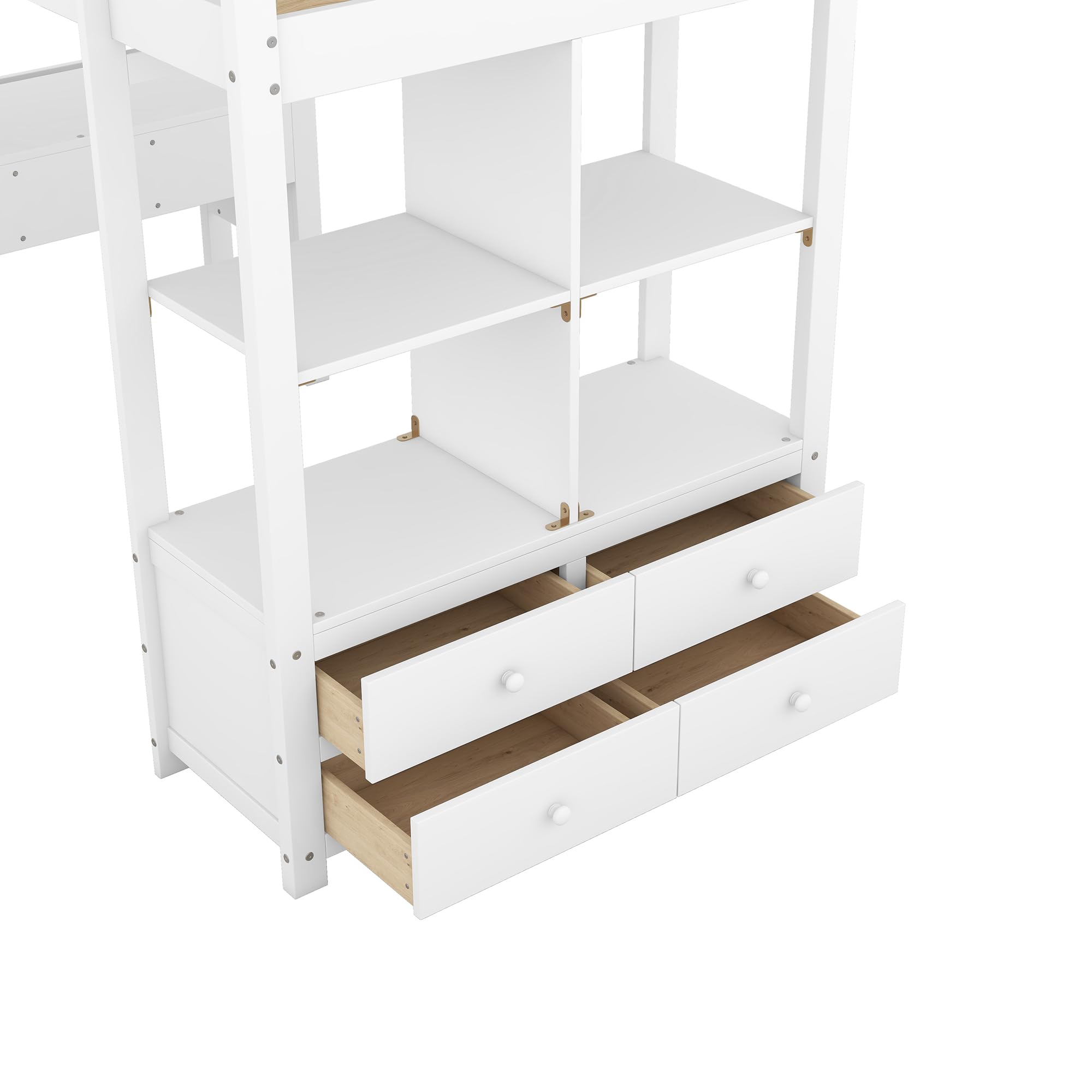 Harper & Bright Designs Solid Wood Twin Size Loft Bed with Desk, Bookshelf & Storage Drawers - Space-Saving Study & Sleep Solution for Kids, Teens & Adults - Perfect for Small Bedrooms, Dorms & Apartments (White)