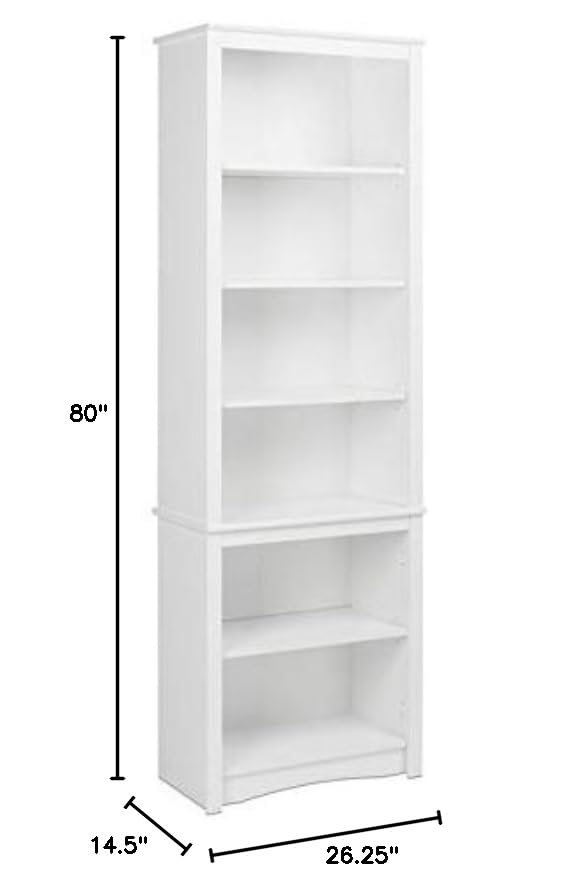 Pemberly Row Tall Contemporary 6 Shelf Bookcase in White - Modern Bookshelf for Living Room, Office & Study - Perfect for Home Decor & Book Storage