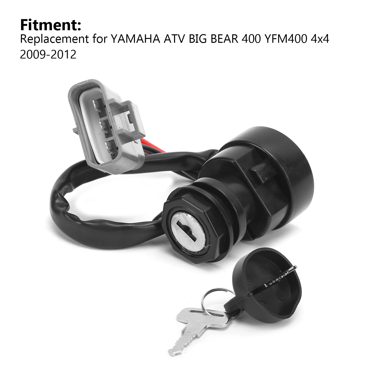 Ignition Key Switch with 2 Keys - 3 Wire Motorcycle Ignition Lock Cylinder Compatible with Yamaha YFM400 4x4 ATV (2009-2012) - Perfect for ATV, UTV & Off-Road Vehicle Accessories