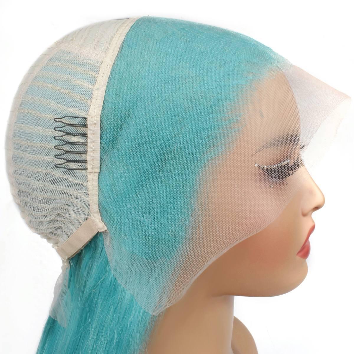 Aqua Blue Straight 13x4 Transparent Lace Front Wig - Natural Look Human Hair Wig for Women, Glueless HD Lace Wig with Baby Hair - Perfect for Daily Wear, Cosplay & Special Occasions