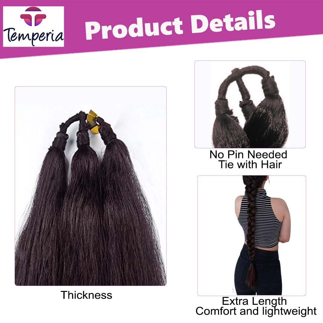Temperia Artificial Long Hair Extensions for Women & Girls - Fake Hair Braid Attachment - Natural Brown Synthetic Hair Wig (1 Piece) - Perfect for Parties, Weddings, Cosplay and Daily Styling