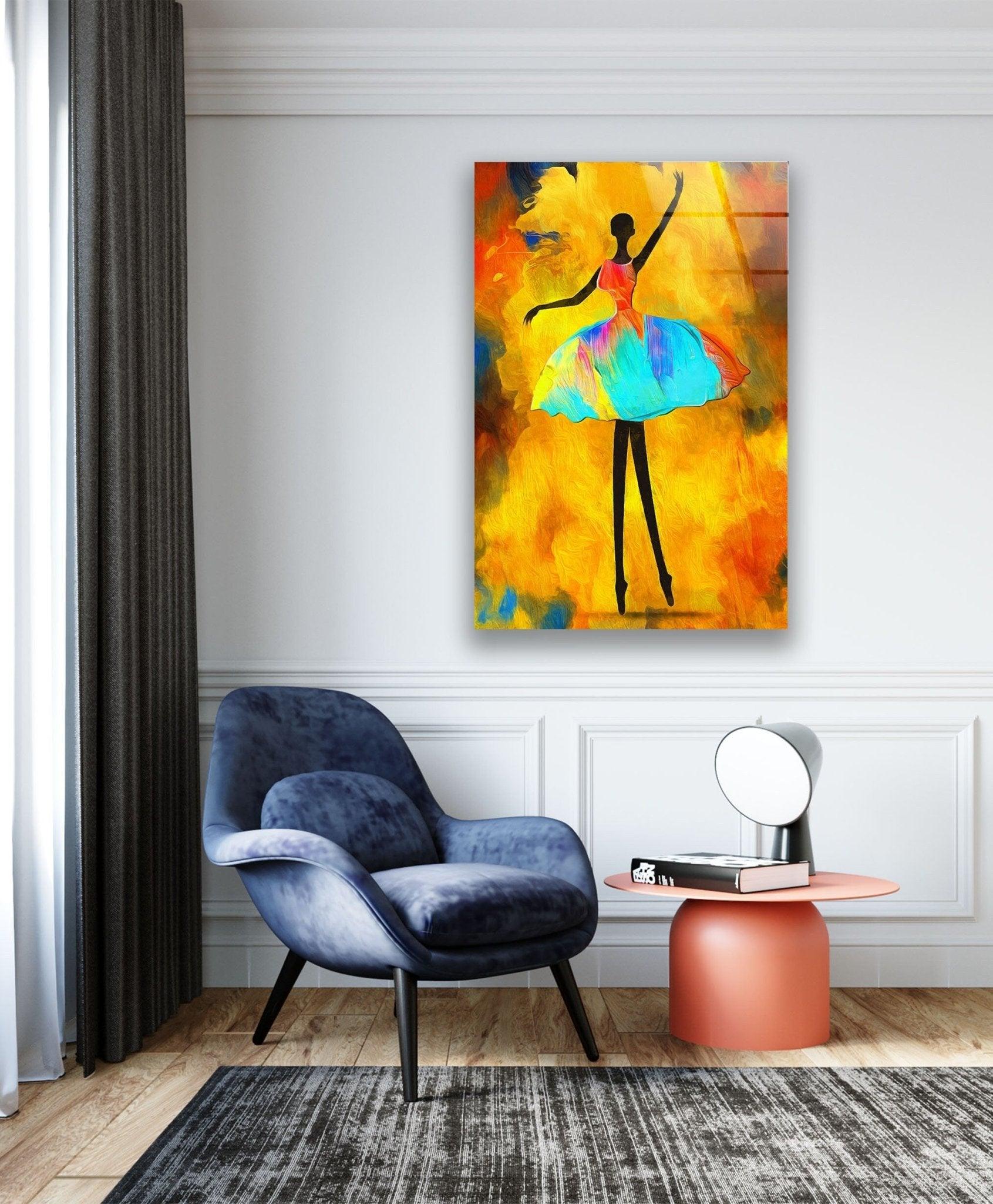 Elegant Ballerina Painting Glass Wall Art - Handmade Ballet Dancer Decor for Living Room, Bedroom & Office - Perfect Gift for Dance Lovers