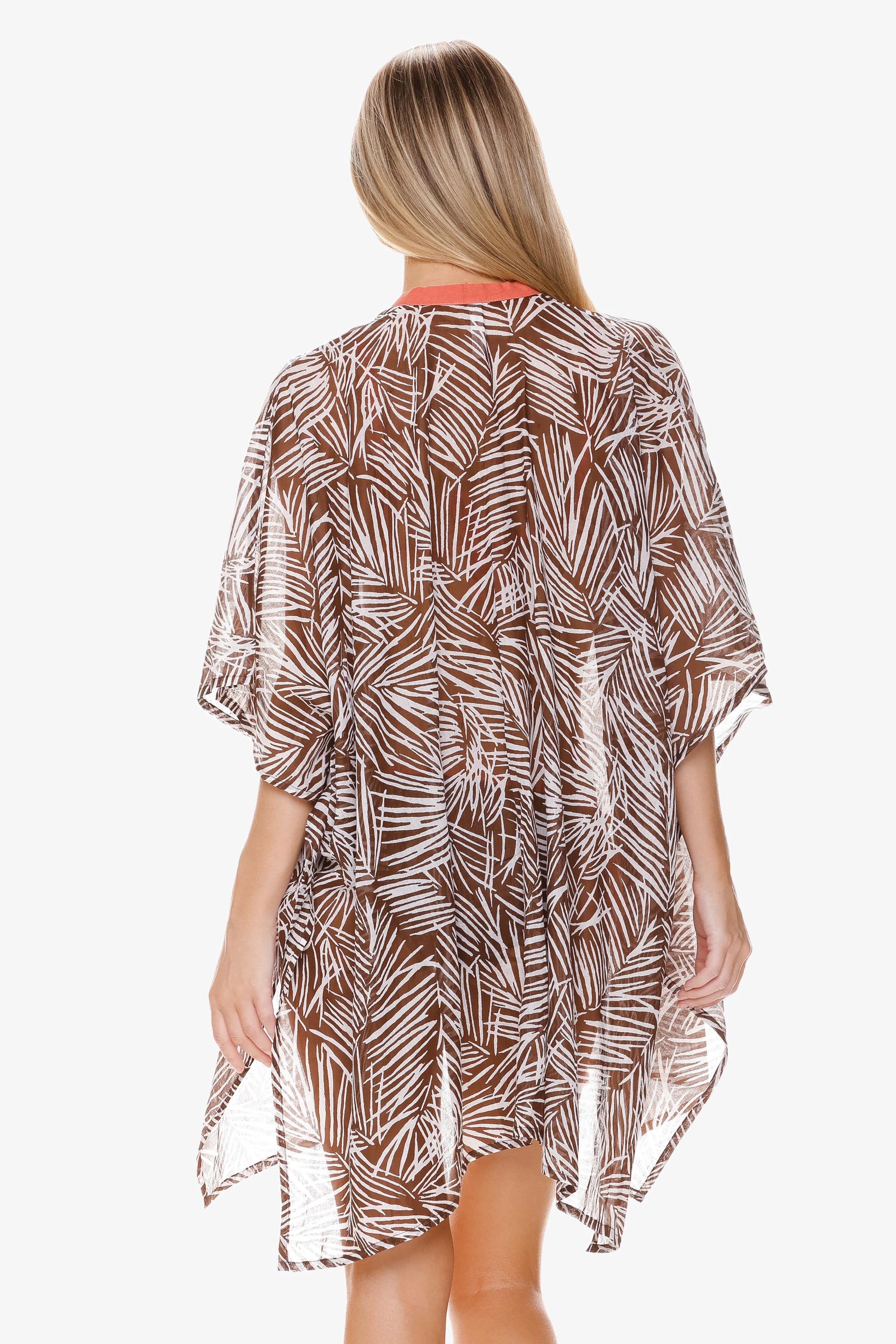 Open Front Caftan Dress - Tropical Paradise Palm Print - Perfect for Beach Vacations, Pool Parties & Summer Getaways