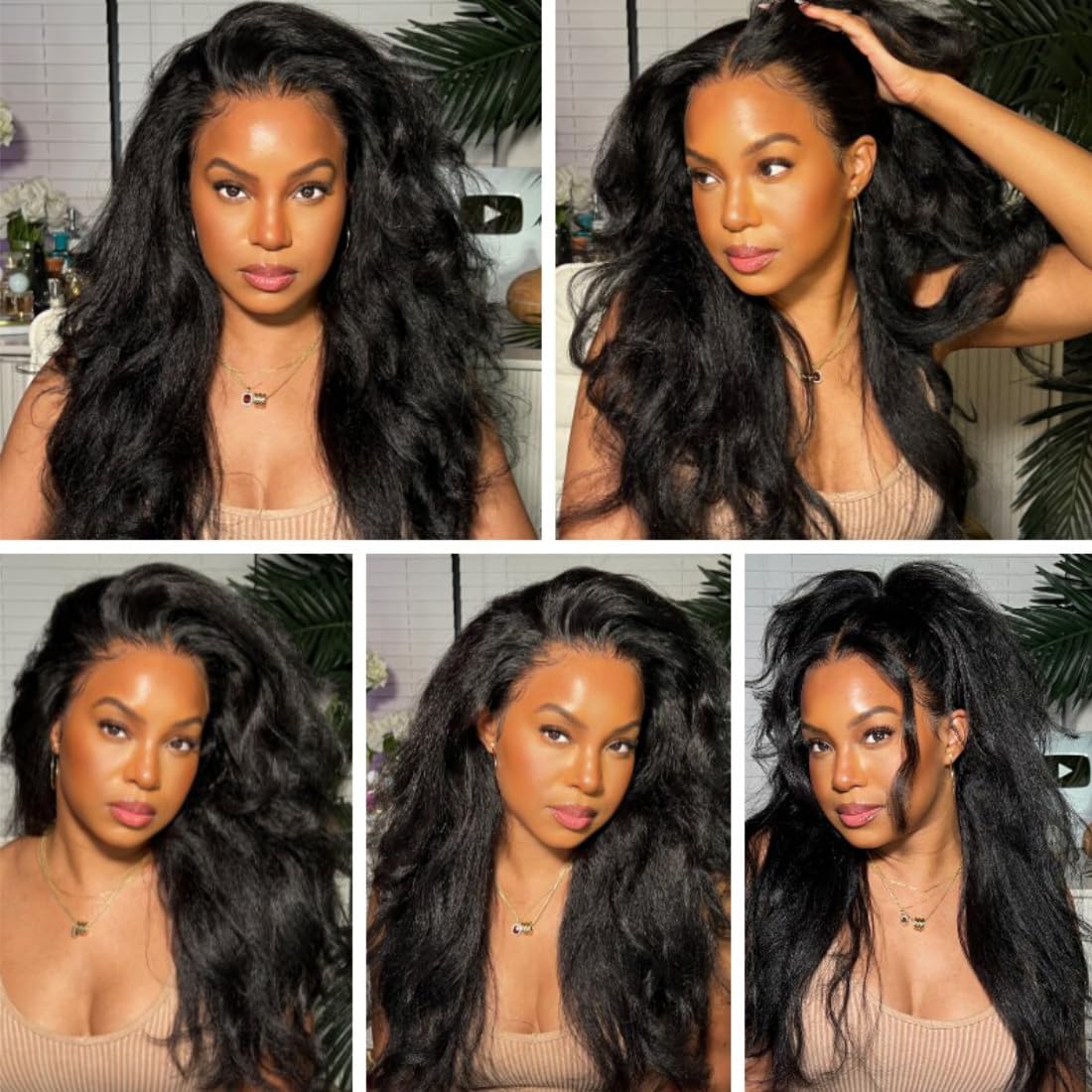 UNice Hair 10A Yaki Kinky Straight 100% Unprocessed Mongolian Virgin Human Hair Weave Extensions - 3 Bundles Natural Color (14 16 18 Inch) for Black Women | Perfect for Sew-in, Glue-in & Clip-in Hairstyles | Salon Quality Hair Extensions for Daily Wear & Special Occasions