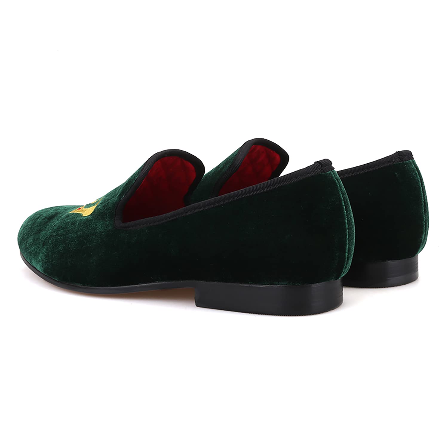 HI&HANN Men's Embroidered Velvet Loafers - Slip-On Smoking Slippers with Round Toe | Comfortable Casual & Formal Shoes for Home, Office & Special Occasions