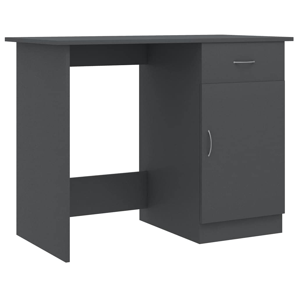 vidaXL Gray Engineered Wood Computer Desk with Drawer - Home Office Desk for Study, Work & Gaming | Space-Saving Modern Workstation
