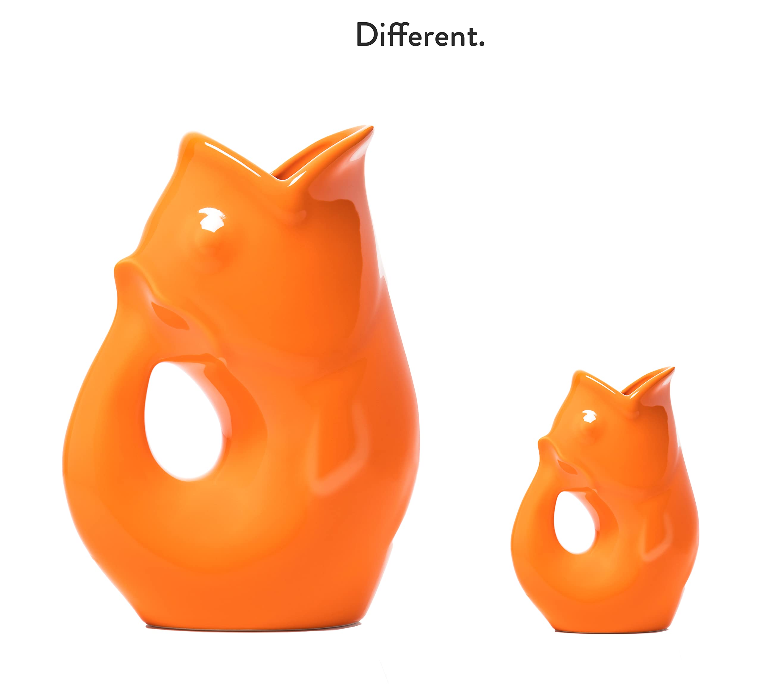 Gurgle Pot Fish Pitcher Set of 2 - 42oz Large French Design Pitcher with Matching Creamer - Vibrant Orange Tableware for Indoor & Outdoor Dining, Parties, and Kitchen Decor
