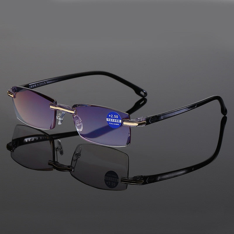 Unisex Rimless Square Alloy Anti Blue Light Reading Glasses for Computer & Screen Use - Reduce Eye Strain for Work, Gaming & Digital Reading