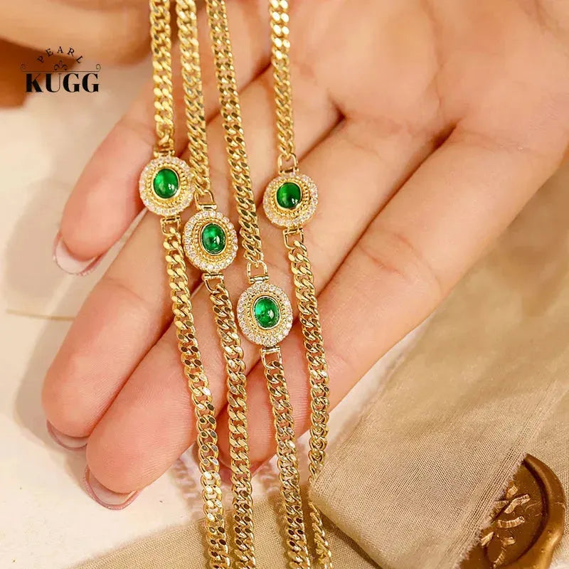 18K Yellow Gold Diamond & Emerald Bracelet & Necklace Set for Women - Luxury Oval Engagement Jewelry Gift for Wedding, Anniversary & Special Occasions