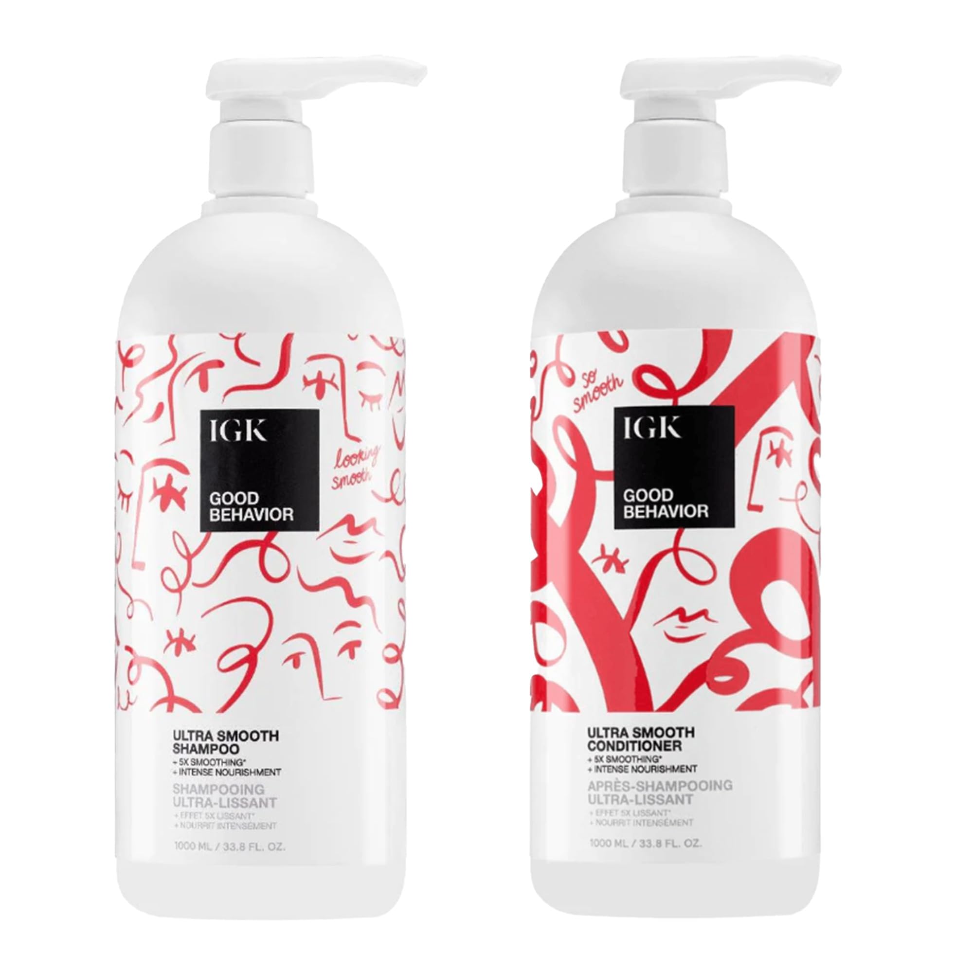 IGK GOOD BEHAVIOR Ultra Smooth Shampoo & Conditioner Set - Frizz Control, Hydration & Shine for All Hair Types | Vegan, Cruelty-Free 33.8oz | Perfect for Dry, Damaged or Curly Hair at Home & Salon Use