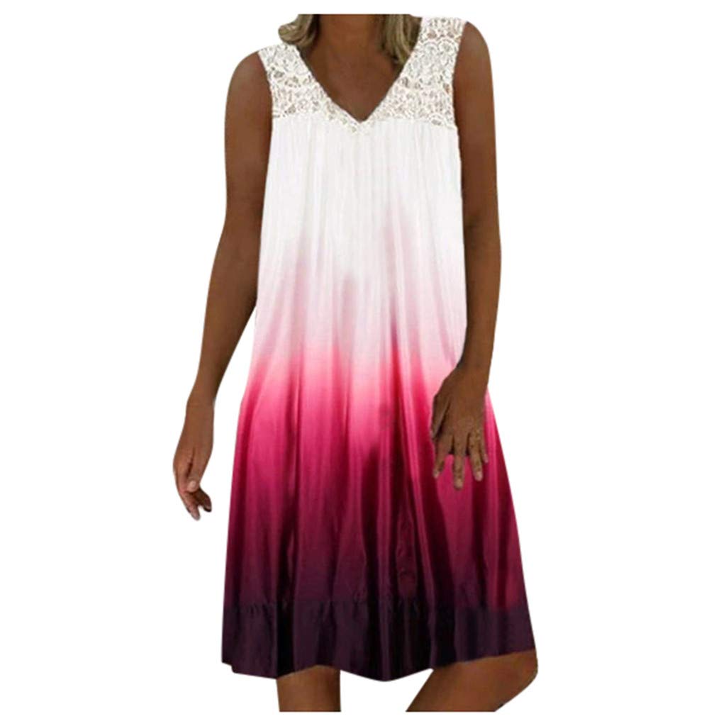 Women's Summer & Spring Casual Tie-Dye Lace Gradient V-Neck Beach Mini Dress - Plus Size Flowy Sundress for Vacation, Party & Everyday Wear | Most Wished For Choice 2023